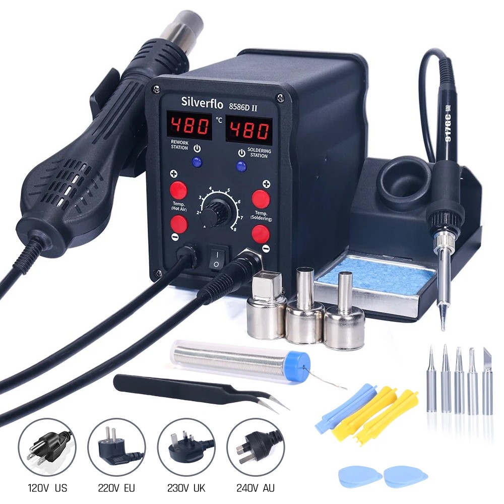 Smd Rework Station Hot Air Soldering 2 In 1 - Silverflo – Station de soudage 8586D